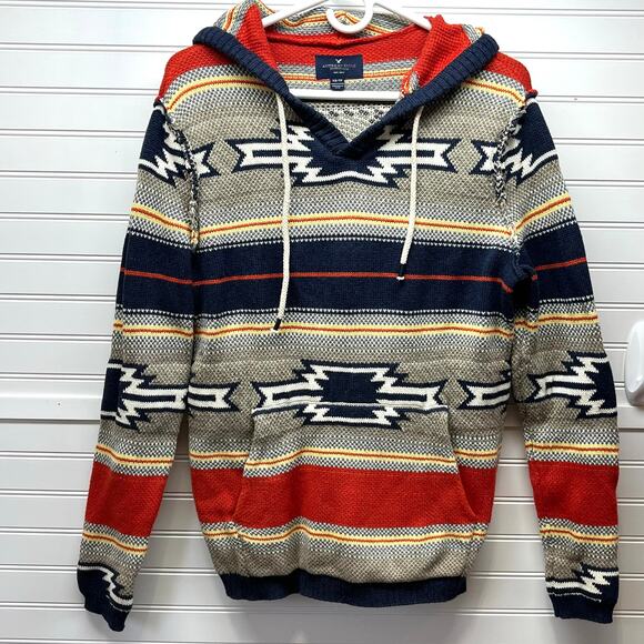 American Eagle Outfitters Aztec Print Exposed Seam Sweater Hoodie Unisex Size XS - Picture 1 of 12